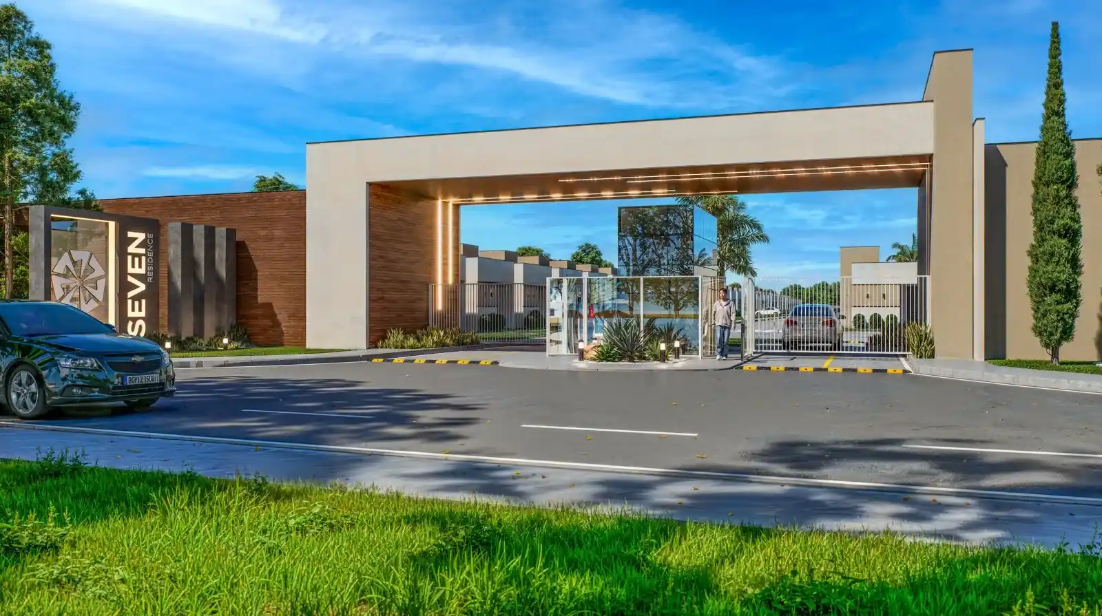 Portaria do Seven Residence em perspectiva ilustrativa